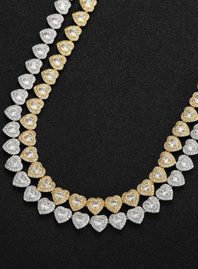 欧美嘻哈满钻锆石心形项链冰糖链