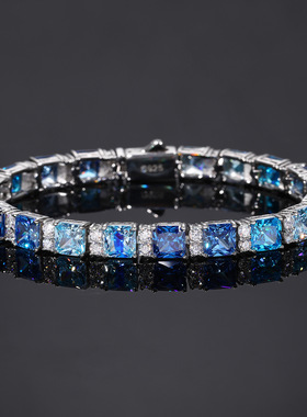 6MM纯银莫桑钻海蓝色拼色网球链