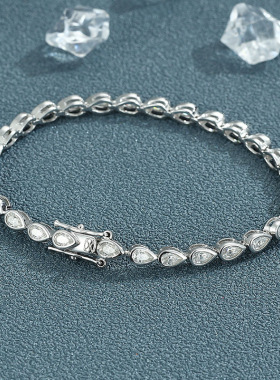 水滴型梨型莫桑钻纯银包镶手链