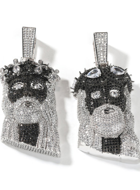 黑白花冠人头吊坠项链