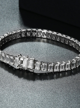 40分祖母绿切割莫桑钻纯银手链