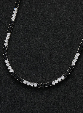 黑白色锆石拼色三爪网球链项链