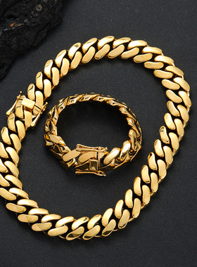 22MM超宽夸张金色古巴链