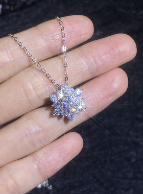 S925纯银太阳花莫桑钻吊坠项链