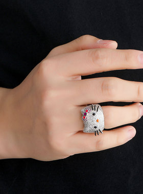 hellokitty可爱猫满钻戒指