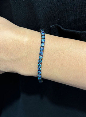 宝蓝色纯银纯黑色莫桑钻手链