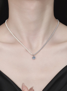 纯银莫桑钻珍珠吊坠项链锁骨链