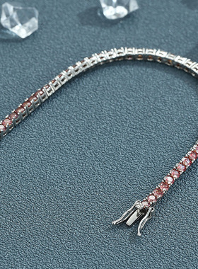 桔红色莫桑钻纯银网球手链