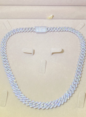 高端定制925纯银莫桑钻古巴链