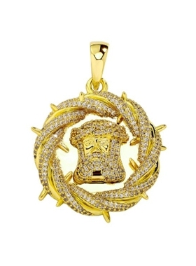 带刺花冠满钻人物头像吊坠项链