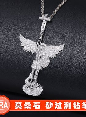 天使十字架恶魔纯银莫桑钻吊坠