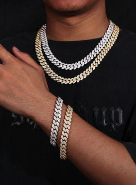 高品质12MM双排钻男士古巴链