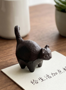 创意简约复古铸铁镇尺镇纸小猫咪摆件家居书房办公室儿童桌面装饰