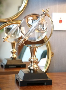 北欧简约铁艺水晶地球仪桌面摆件家居客厅样板间民宿餐厅软装饰品