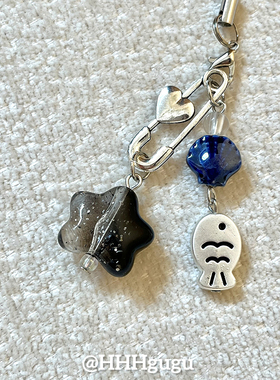 HHHgugu手机链条ins黑色星星小鱼短挂绳挂链手机链钥匙扣ccd饰品