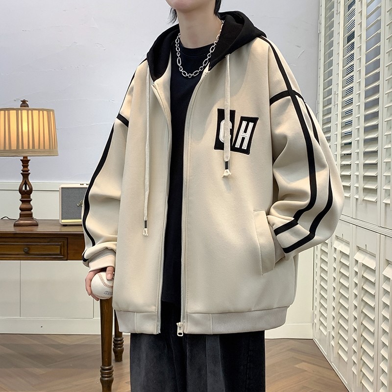 2025棒球服男款开衫卫衣学生运动春秋季连帽青少潮流印花夹克外套 - 图3