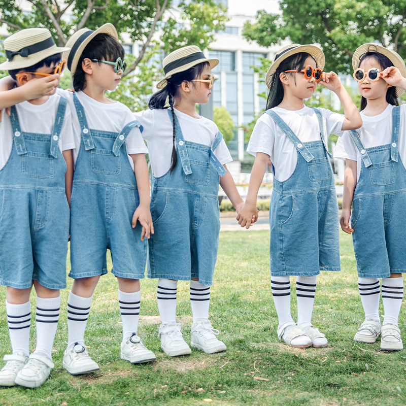 儿童演出服幼儿园拍照服牛仔背带裤大合唱表演服花童啦啦队舞蹈服,淘宝优惠券,粉丝福利购,淘宝优惠卷