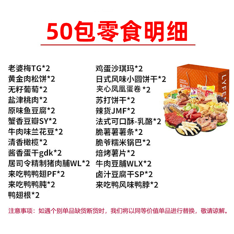 来伊份50包零食大礼包一整箱宅家休闲追剧零食卤味饼干果脯1800g-图0