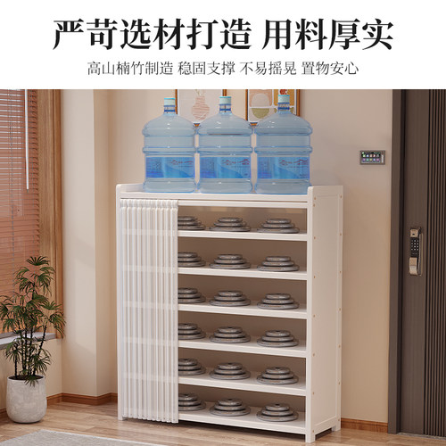 简易鞋架多层家用门口入户2025新款楠竹鞋柜出租屋用带遮挡帘防尘 - 图0