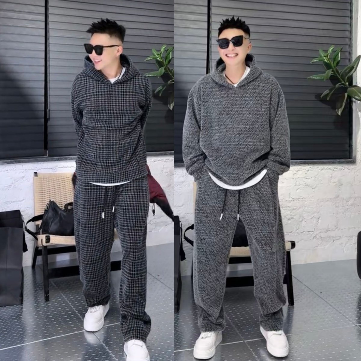 秋冬季七彩纱线毛织时尚休闲套装男士加厚保暖连帽卫衣长裤两件套,淘宝优惠券,粉丝福利购,淘宝优惠卷