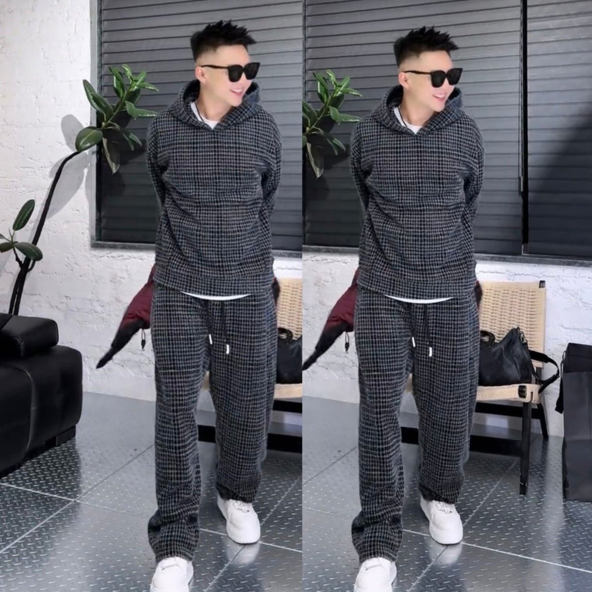 秋冬季七彩纱线毛织时尚休闲套装男士加厚保暖连帽卫衣长裤两件套,淘宝优惠券,粉丝福利购,淘宝优惠卷