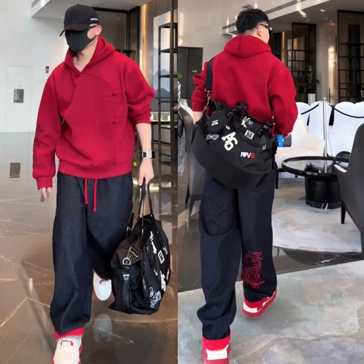 马年新款中式国风刺绣休闲套装男士加绒加厚连帽卫衣牛仔裤两件套,淘宝优惠券,粉丝福利购,淘宝优惠卷