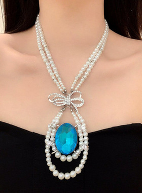 2026新款爆款双层珍珠串珠蝴蝶结项链轻奢高级感冷淡风精致项饰女