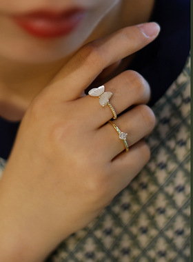 新款法式温柔锆石蝴蝶开口戒指时尚百搭气质食指戒小众高级感手饰