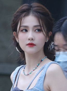 女七彩天然石项链复古轻奢