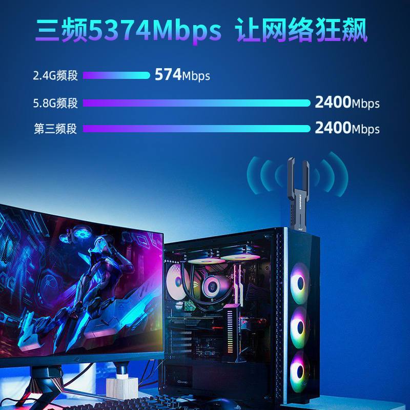 COMFAST免驱动电竞游戏无线网卡AX5400台式机笔记本wifi6信号接收器网络5374Mbps三频双天线穿墙高速CF-972AX - 图2