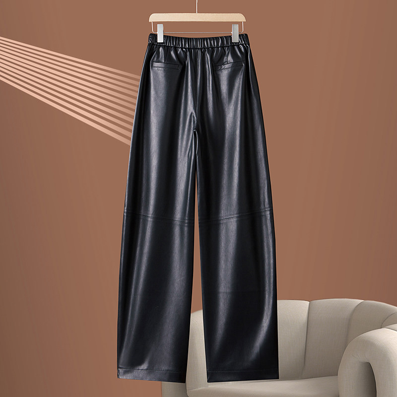 2025新款海宁真皮皮裤女高腰松紧绵羊皮弯刀裤垂感哈伦休闲长裤潮,淘宝优惠券,粉丝福利购,淘宝优惠卷