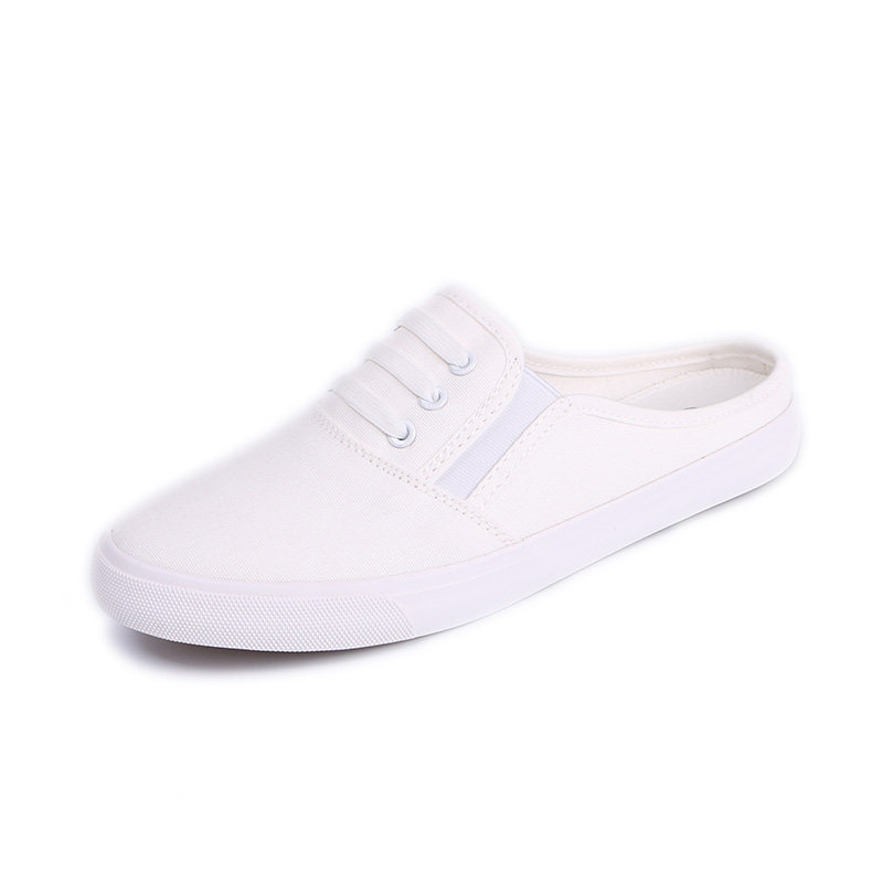 韩版百搭半拖小白鞋女夏季白色帆布鞋女拖鞋学