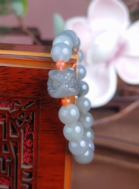 和田玉醒狮烟紫玉手串