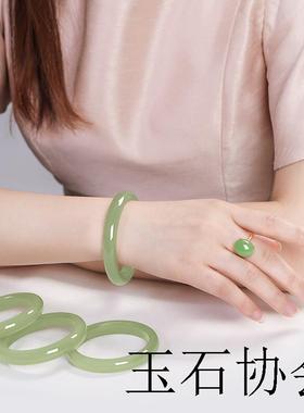 新疆和田玉色手镯女玉镯玉镯子女细条百搭纳福玉镯玉石手镯带证书