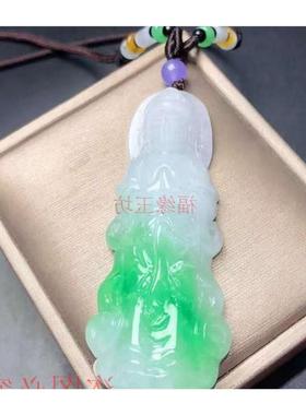 缅甸老坑翡翠色观音吊坠飘花满绿玉佛玉坠阳绿白底青度母菩萨挂件