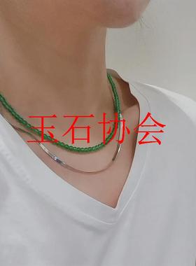 缅甸翡翠色冰种绿玉髓小米珠圆珠锁骨链新中式满绿阳绿色玛瑙项链