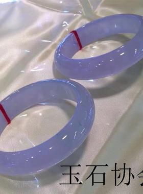 精品翡翠手镯冰糯种紫罗兰玉镯缅甸老坑春彩紫色正圈贵妃镯少女款