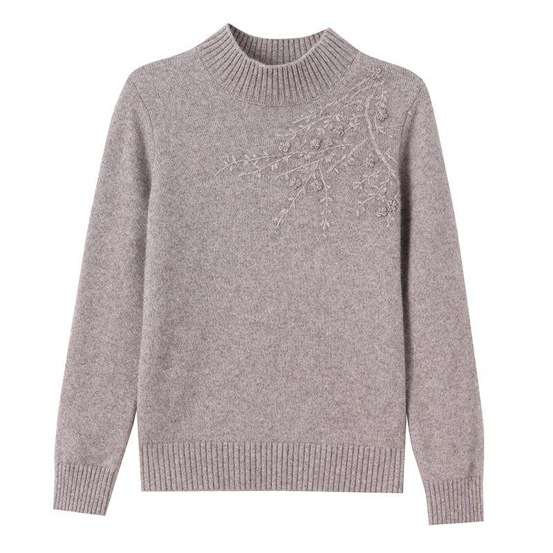 大码中年妈妈100%羊绒毛衣女提花秋冬半高领针织衫女纯色上衣加厚,淘宝优惠券,粉丝福利购,淘宝优惠卷