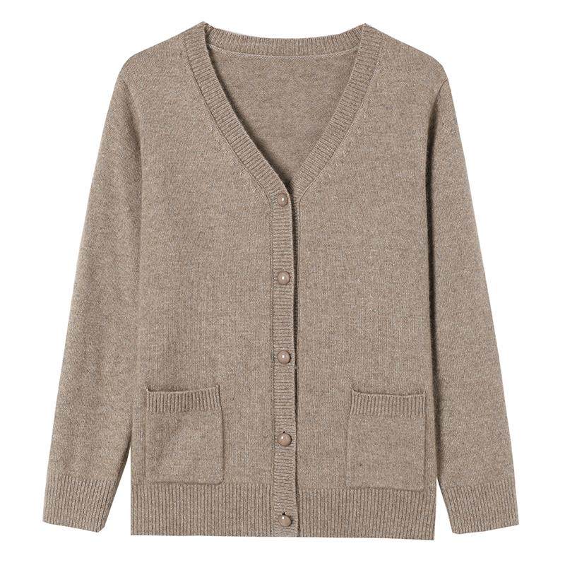 大码中年羊绒衫毛衣女开衫秋冬加厚时尚妈妈V领纯色针织衫外套女,淘宝优惠券,粉丝福利购,淘宝优惠卷