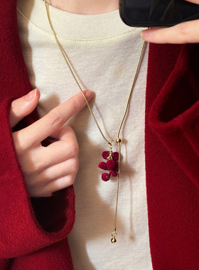 植绒圆形葡萄流苏项链新中式复古小众气质毛衣链轻奢高级感项饰女