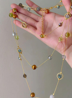 中古石头水晶串珠项链民族风小众气质百搭毛衣链轻奢高级感项饰女