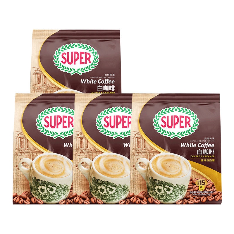 马来西亚super超级炭烧白咖啡二合一无糖配方速溶咖啡375g*3袋 - 图3