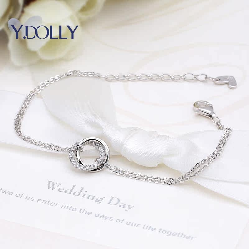 yd925银镶施华洛世奇锆女双层手链 ydolly手链