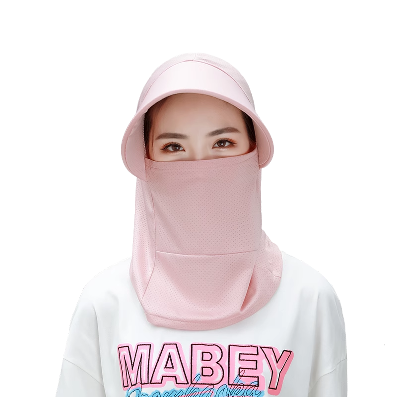 防晒遮阳帽子夏季户外骑车冰丝网眼太阳帽围脖护颈遮脸大帽檐面罩 - 图3