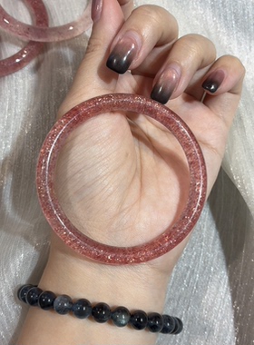 宝颜珠宝店-稀有级-天然金沙玫瑰星光草莓晶手镯桃花少女水晶镯