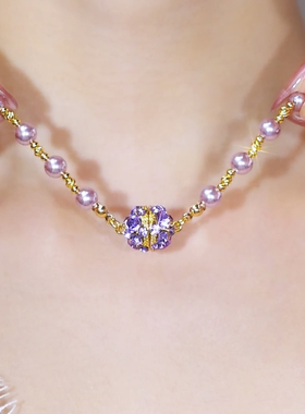紫色磁吸仿珍珠项链女轻奢
