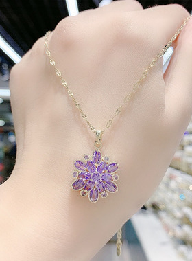 时尚紫色水晶花朵项链
