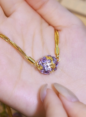 紫色磁吸镶钻圆形多层项链女2025新款气质设计有求必应吊坠锁骨链