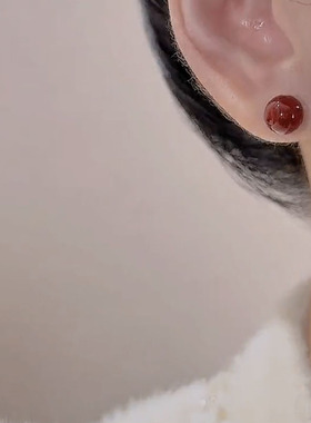 复古红色珍珠耳环女轻奢高级感