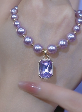 时尚紫色水晶仿珍珠项链网红爆款